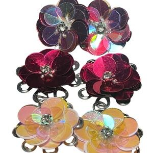 Sequin Flower pierced Earrings - Pink, violet & Iridescent